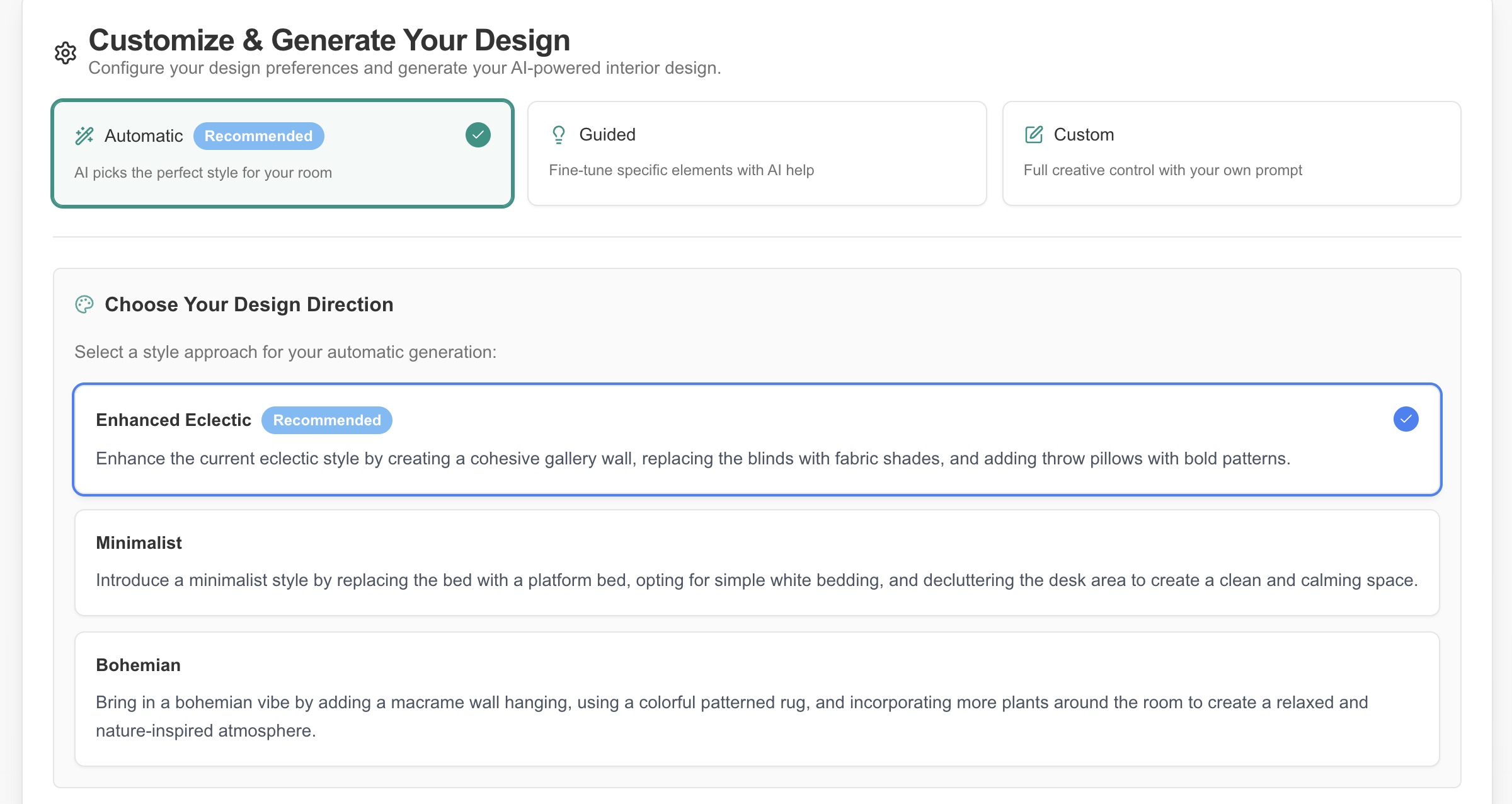 Automatic Mode Style Selection Interface
