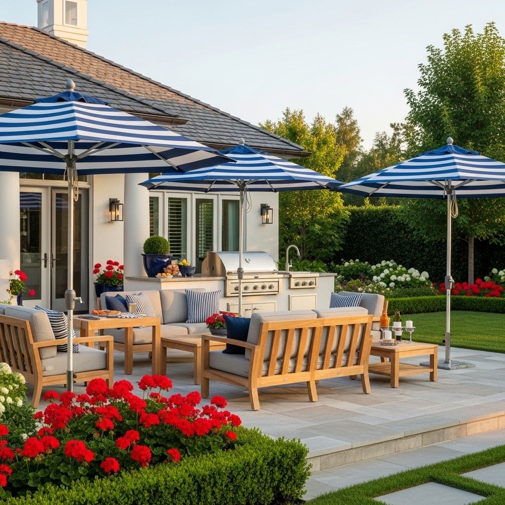 Sophisticated outdoor patriotic entertaining space with elegant styling