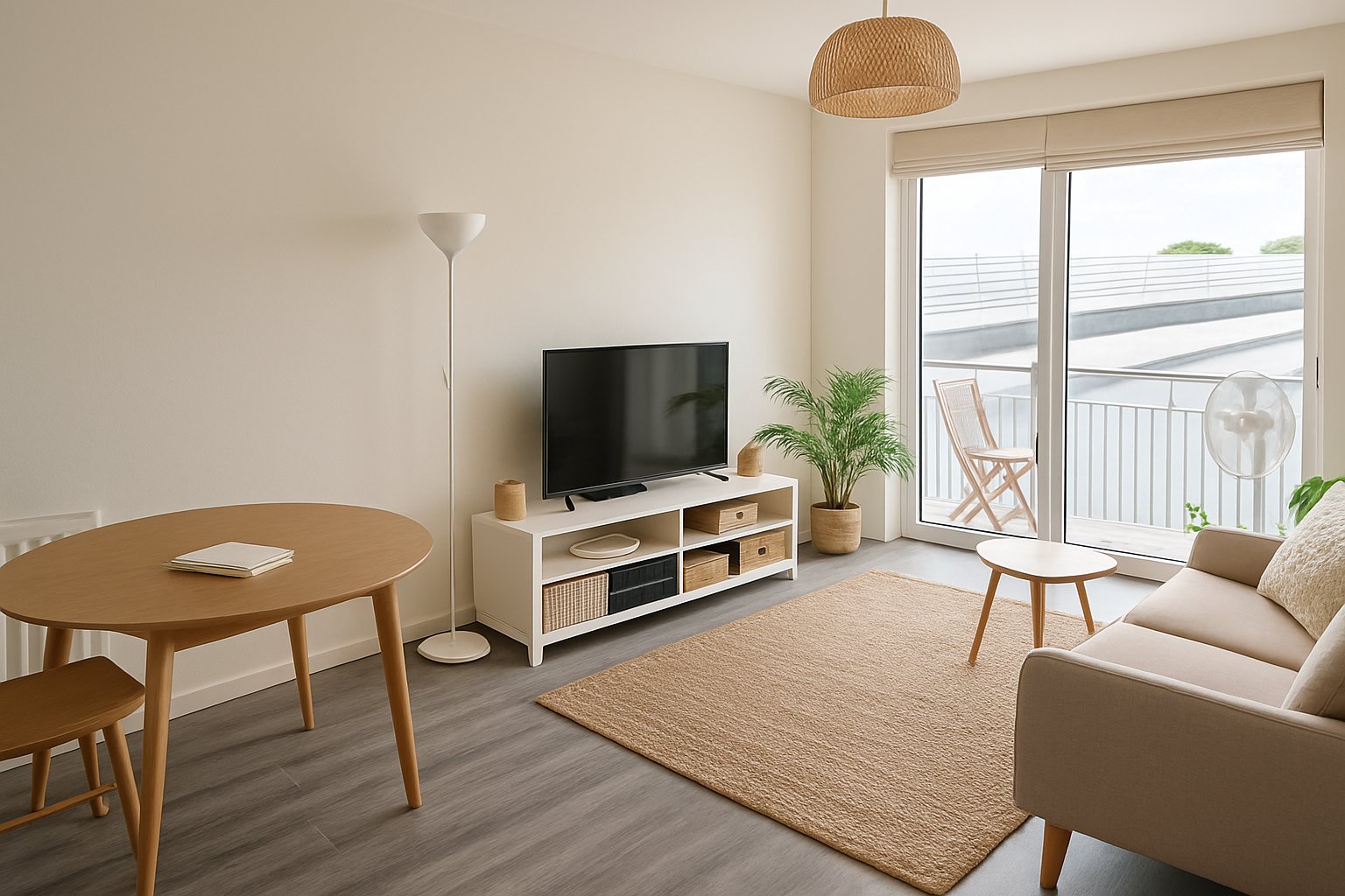 AI-Generated Scandi Style Living Room with Grey Floors