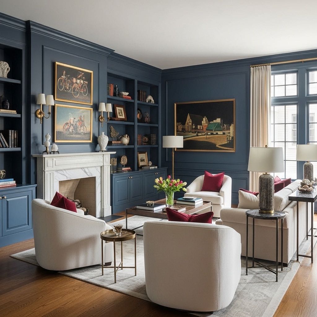 Sophisticated color palette showing refined patriotic tones in beautiful room setting